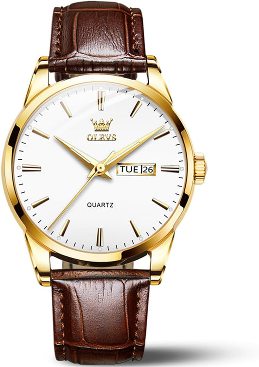 HOTOLEVS Leather Watches for Men Casual Easy to Read Quartz Number Waterproof
