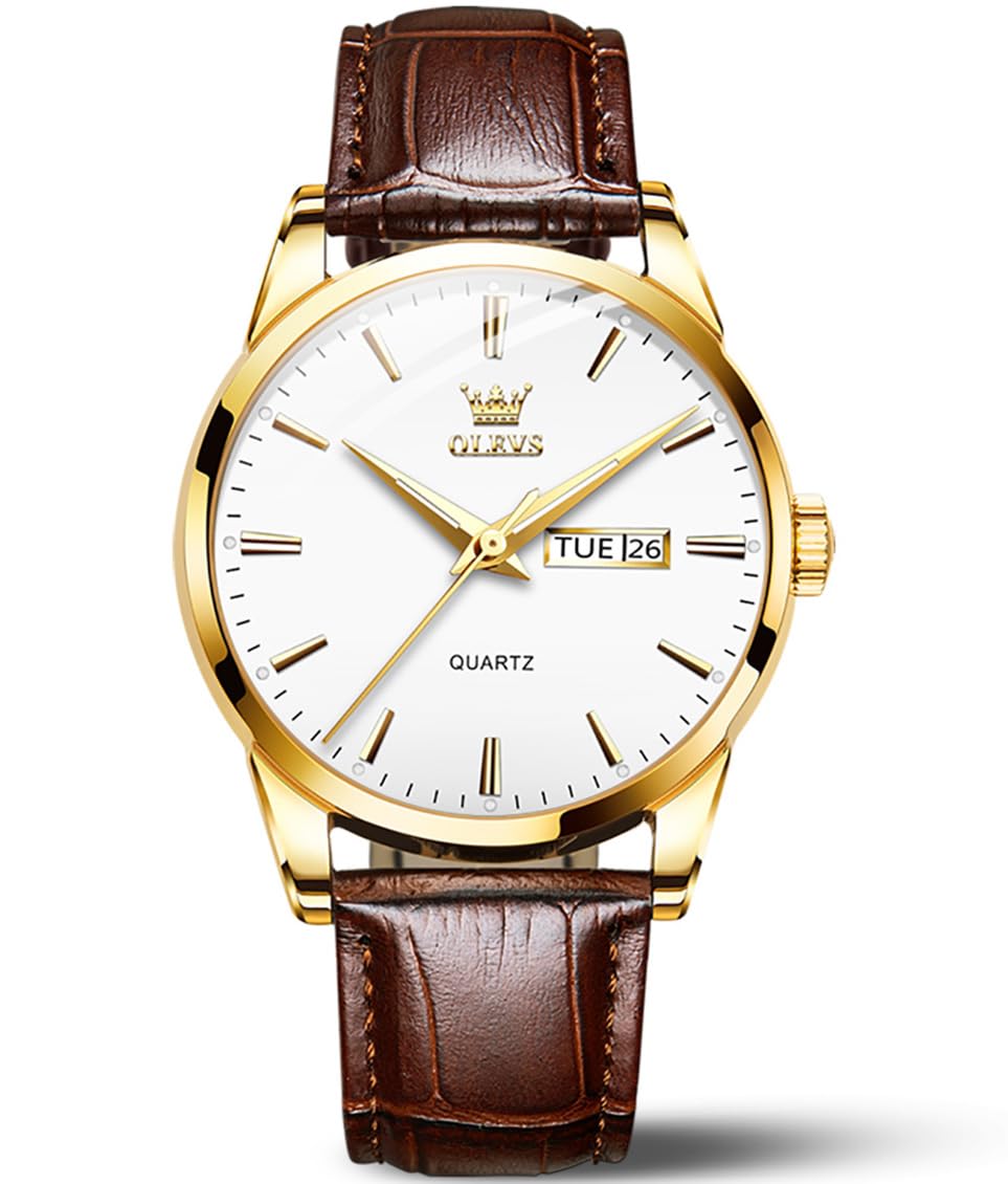 HOTOLEVS Leather Watches for Men Casual Easy to Read Quartz Number Waterproof