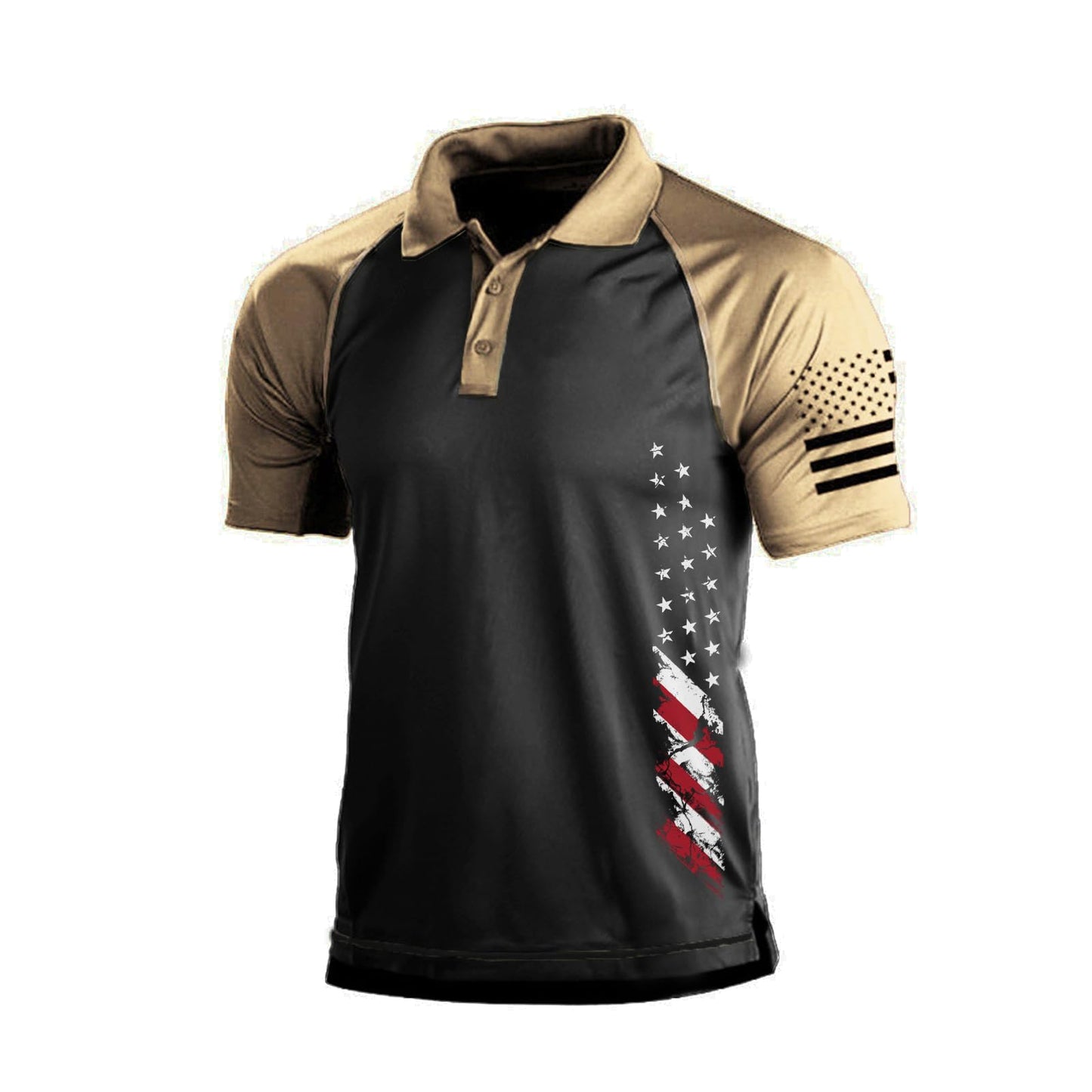 HOTMen's Polo Shirt Short Sleeve Quick Dry American Flag Print Graphic Split Color Golf Shirt for Sport