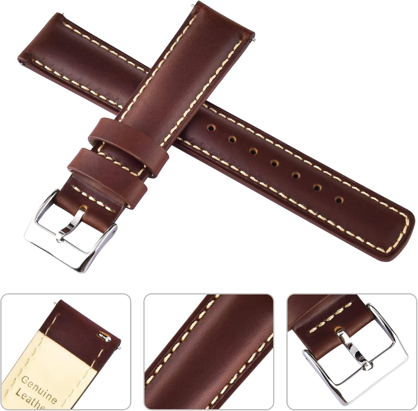 HOTRitche Christmas Gift Quick Release Leather Watch Bands Genuine Watch Straps for Men Women Top Grain Leather Watch Strap, White Elephant Gifts, Stocking Stuffers for Men, Father's Day gifts