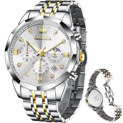 HOTOLEVS Watches for Men Luxury Diamond Casual Large Dial Watches Stainless Steel Waterproof Business Dress Analog Luminous Date Mens Watches