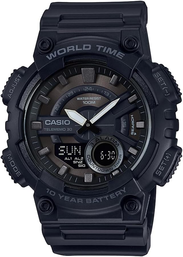 HOTCasio AEQ110BW Series | Men’s Analog-Digital Watch |100M WR | Multi Alarms | 100 SEC Stopwatch | Countdown Timer | World Map for World Time | LED Light | LC Display | 10 Year Battery