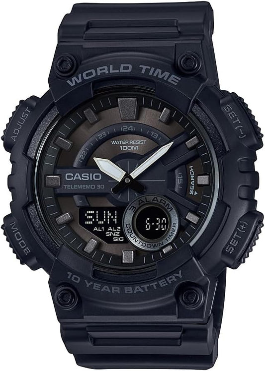 HOTCasio AEQ110BW Series | Men’s Analog-Digital Watch |100M WR | Multi Alarms | 100 SEC Stopwatch | Countdown Timer | World Map for World Time | LED Light | LC Display | 10 Year Battery