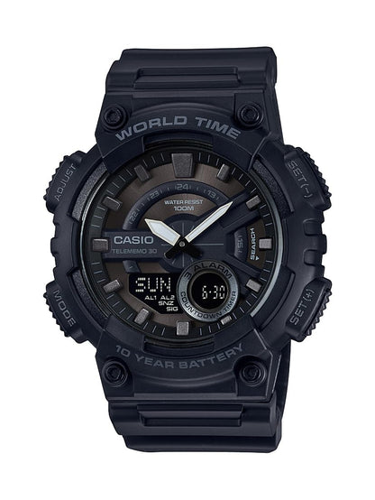 HOTCasio AEQ110BW Series | Men’s Analog-Digital Watch |100M WR | Multi Alarms | 100 SEC Stopwatch | Countdown Timer | World Map for World Time | LED Light | LC Display | 10 Year Battery