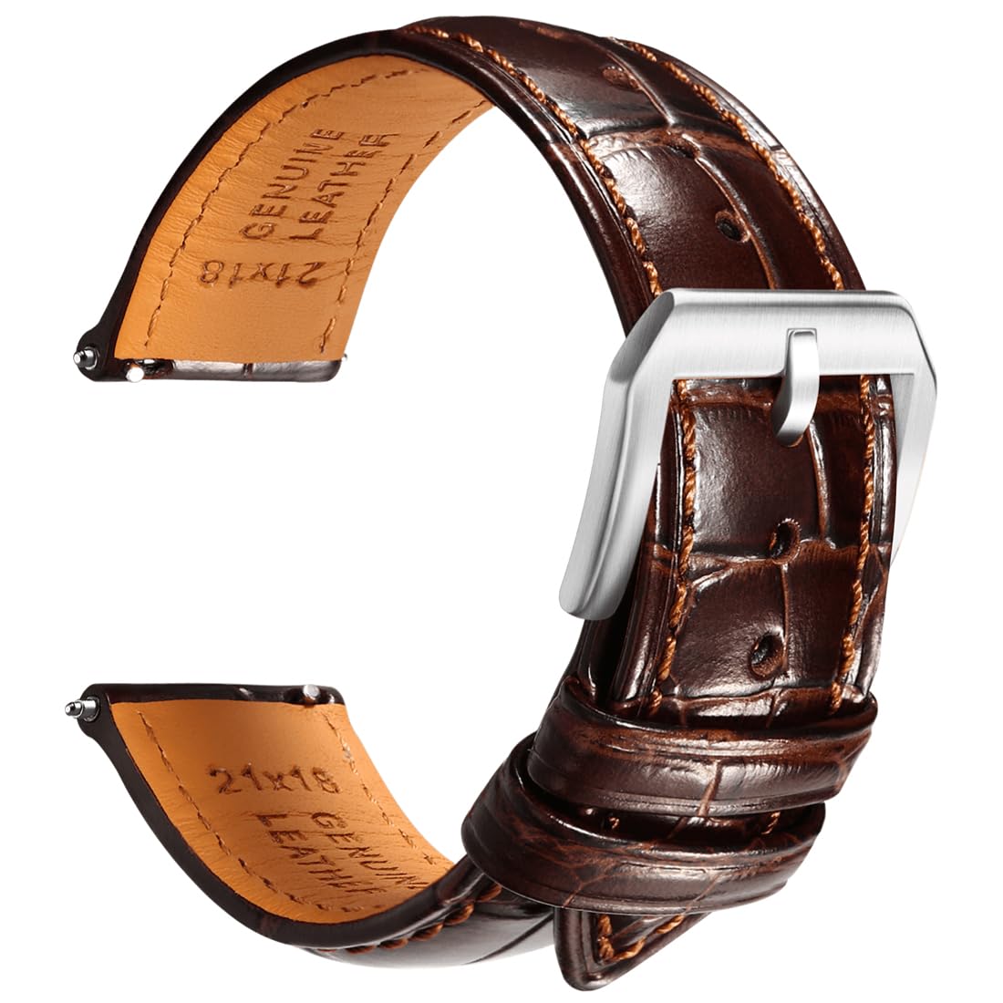 HOTREZERO Leather Watch Band for Men, Quick-Release Alligator Grain Embossed | REZERO Watch Bands Replacement | Luxury Style | 316L Stainless Steel Hardware | Curved End for Round Dial | 19/20/21/22mm