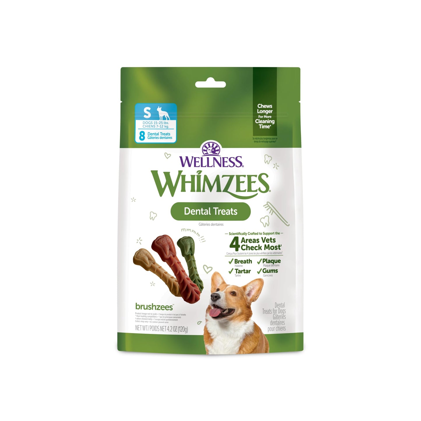HOTWhimzees Wellness Brushzees Natural Dog Dental Treat, VOHC Accepted Chews, Freshens Breath, Extra-Small Size, 12.7 oz Bag, 48 Count