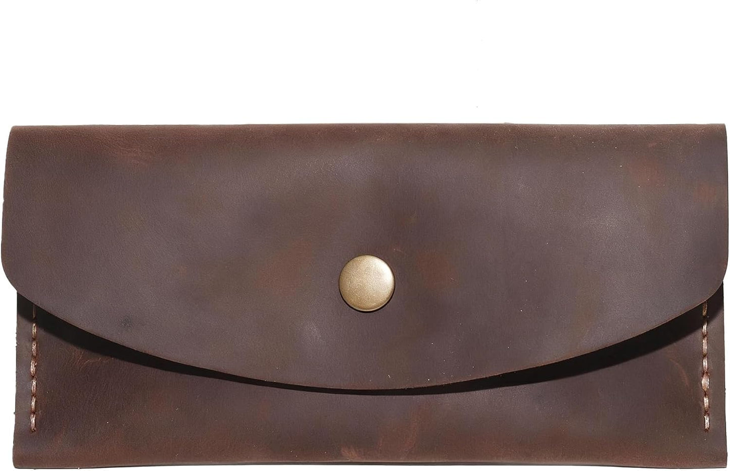 HOTHandmade Crazy Horse Genuine Leather Envelope Wallet, Card Holder with 2 Card Slots Vintage Slim Hand-Stitched Wallet