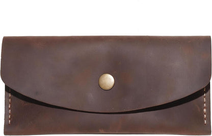 HOTHandmade Crazy Horse Genuine Leather Envelope Wallet, Card Holder with 2 Card Slots Vintage Slim Hand-Stitched Wallet