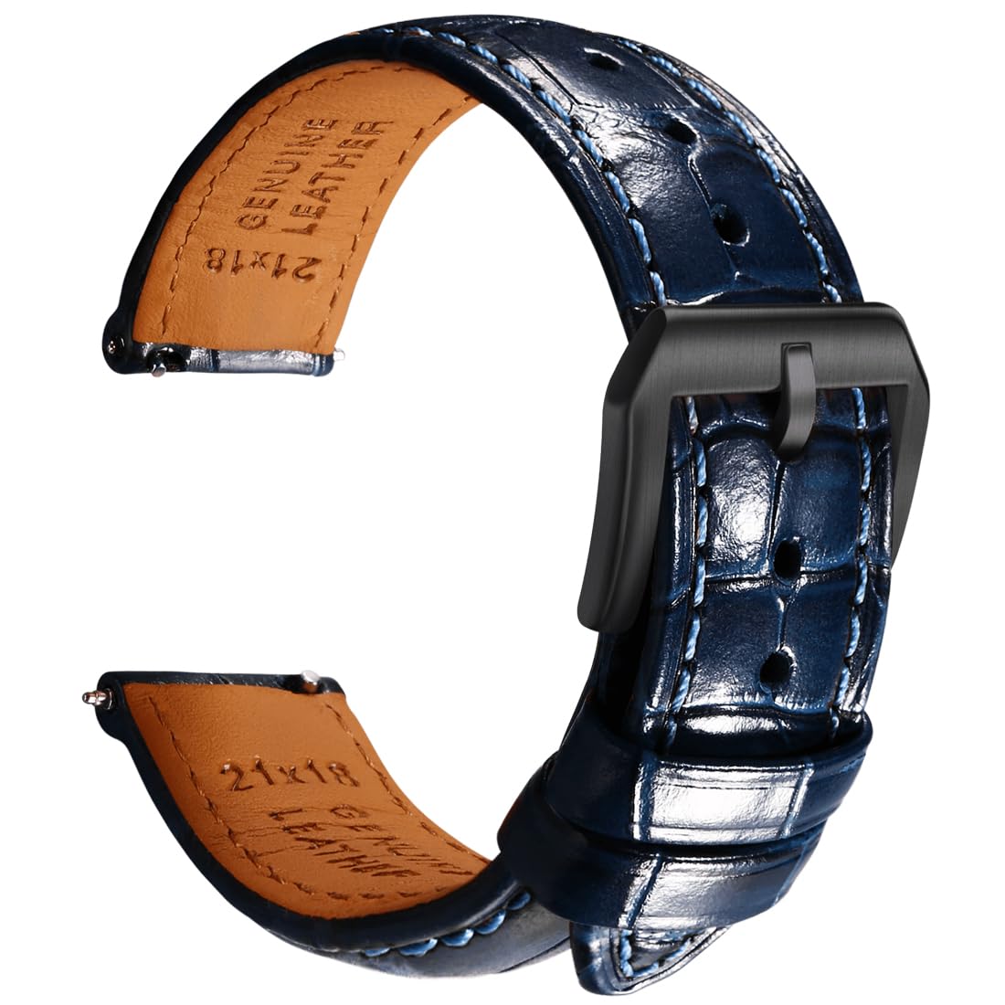HOTREZERO Leather Watch Band for Men, Quick-Release Alligator Grain Embossed | REZERO Watch Bands Replacement | Luxury Style | 316L Stainless Steel Hardware | Curved End for Round Dial | 19/20/21/22mm