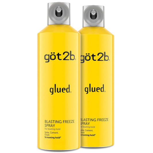 HOTgot2b Glued Blasting Freeze Hair Spray, 12 Fl Oz, Pack of 2, Extra Strong Holding Spray for Spikes & Styles, Long-Lasting All-Day Hold, Wind-Tested, Humidity-Resistant, Washes Out Easily
