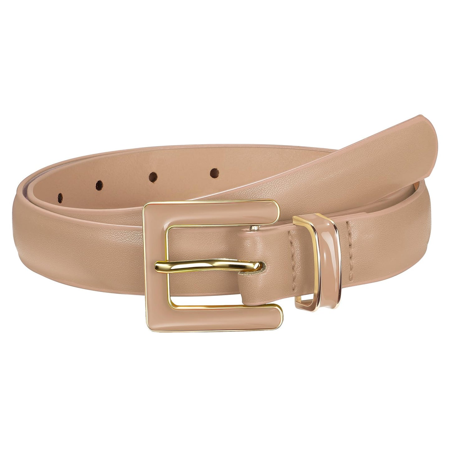 HOTSUOSDEY Women Skinny Leather Belt for Jeans Pants Dresses with Square Buckle, Thin Leather Waist Belt, Width 0.9"