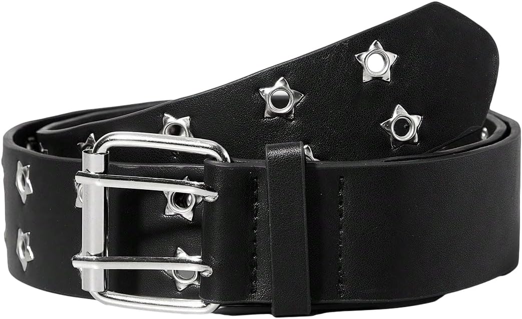 HOTVerdusa Women's Double Grommet Y2K Leather Belt Star Punk Buckle Belts | Leather Belt Women, Y2k Belt, Y2k Accessories, Star Belt, Concert Outfits Women