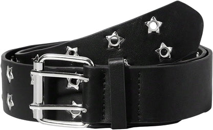 HOTVerdusa Women's Double Grommet Y2K Leather Belt Star Punk Buckle Belts | Leather Belt Women, Y2k Belt, Y2k Accessories, Star Belt, Concert Outfits Women