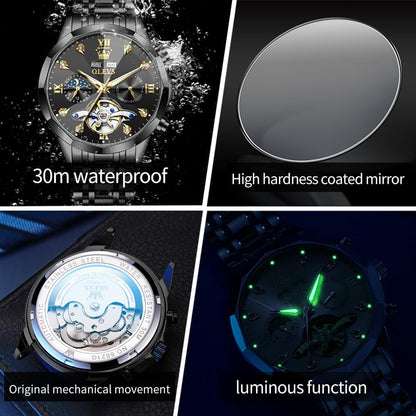 HOTOLEVS Skeleton Men Watches Automatic Business Luxury Diamond Self Winding Watch for Men Stainless Steel Calendar Wrist Watch