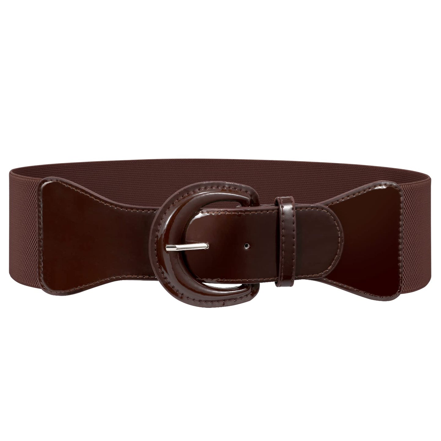 HOTJASGOOD Women Wide Stretch Belt,Vintage Chunky Buckle Elastic Waist Belts Patent Leather Belt 50s Belt for Dress