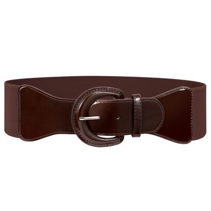HOTJASGOOD Women Wide Stretch Belt,Vintage Chunky Buckle Elastic Waist Belts Patent Leather Belt 50s Belt for Dress
