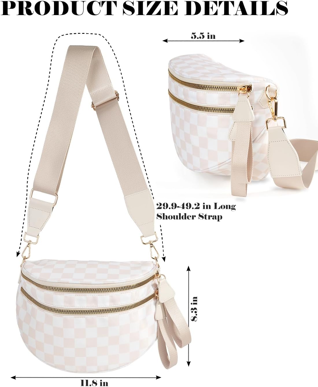 HOTBlack and White Checkered Crossbody Bag Bum Bag for Women,Spacious Checkered Purse Fanny Packs Belt Bag