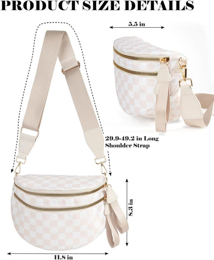 HOTBlack and White Checkered Crossbody Bag Bum Bag for Women,Spacious Checkered Purse Fanny Packs Belt Bag