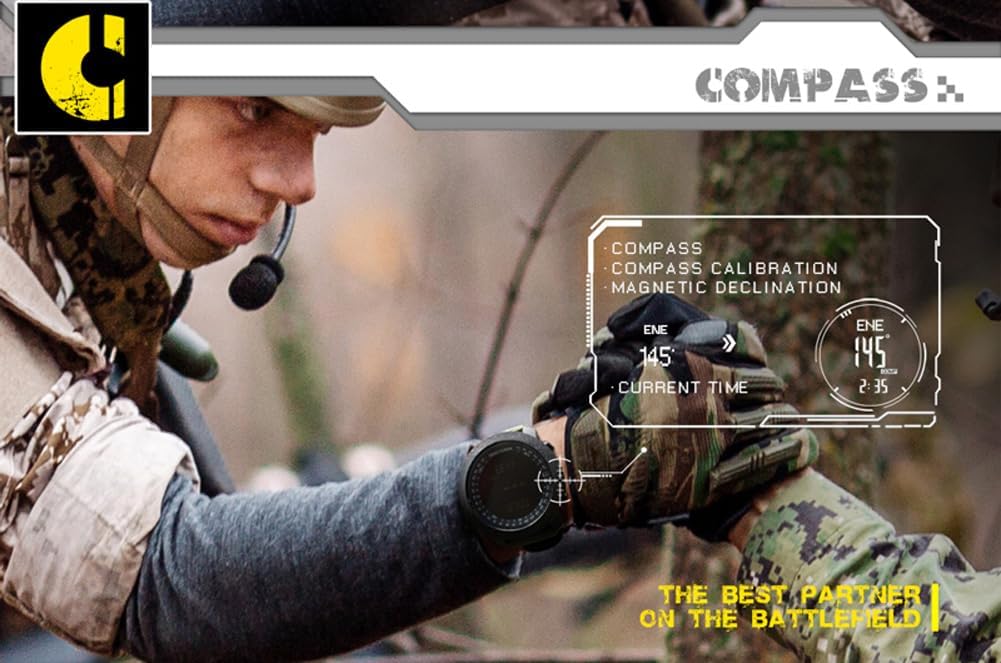 HOTNORTH EDGE Military Watch for Men Large Face Tactical Survival Digital Wrist Watch with Altimeter, Compass, Barometer, Waterproof, Pedometer for Outdoor Sports & Hiking (Apache)