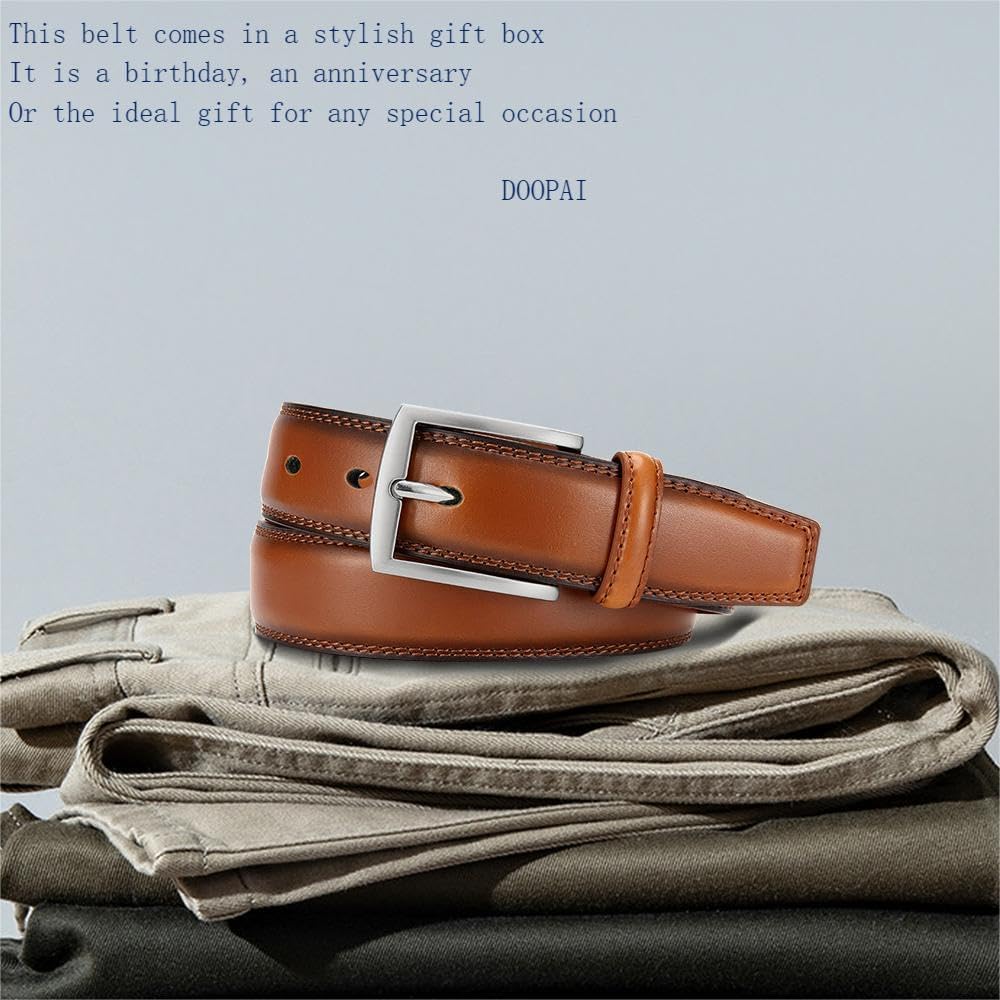 HOTDOOPAI Mens Dress Belt - Genuine Leather Dress Belts For Men,Casual Suit Jeans Belt-Single Prong Buckle black belt