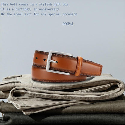 HOTDOOPAI Mens Dress Belt - Genuine Leather Dress Belts For Men,Casual Suit Jeans Belt-Single Prong Buckle black belt