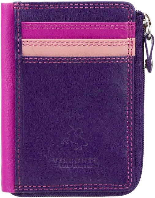 HOTVISCONTI RB110 Phi Phi Womens Leather Slim Zipped ID Credit Card Holder Wallet/Purse (Plum)