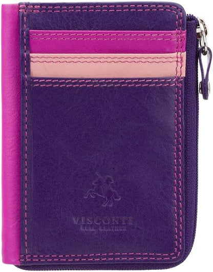 HOTVISCONTI RB110 Phi Phi Womens Leather Slim Zipped ID Credit Card Holder Wallet/Purse (Plum)