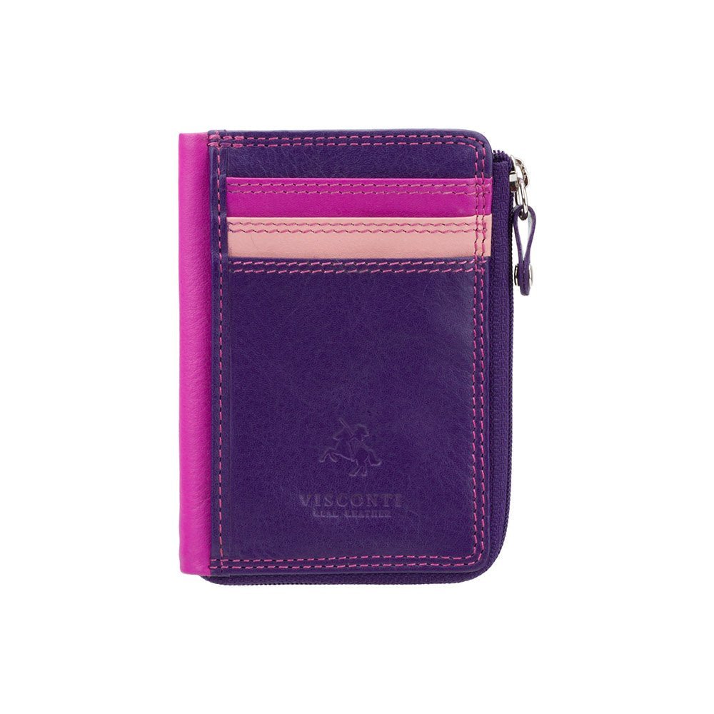 HOTVISCONTI RB110 Phi Phi Womens Leather Slim Zipped ID Credit Card Holder Wallet/Purse (Plum)