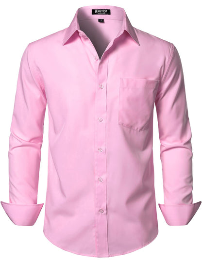 HOTJEMITOP Men Stretch Business Casual Dress Shirts | Regular Fit, Formal, Long Sleeve, Button Down, Tuxedo, Wedding, Prom, with Pocket