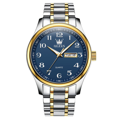 HOTOLEVS Men's Casual Stainless Steel Watch, Big Face Easy to Read Analog Quartz Watch with Day and Date, Classic Waterproof Diamond Roman Arabic Numeral Dial Dress Watch for Men, Gold Silver Black Band