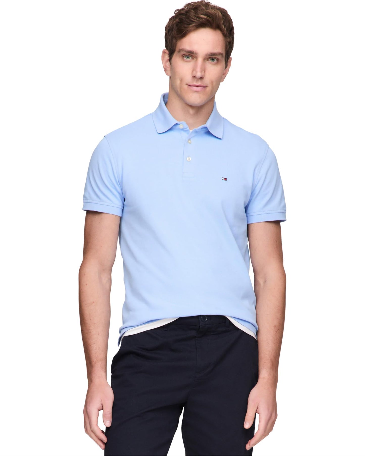 HOTTommy Hilfiger Men's Short Sleeve Polo Shirts in Slim Fit with Stretch and Organic Pique Cotton
