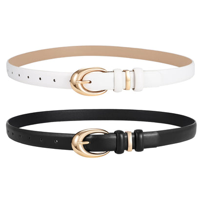 HOT2 Pack Women Leather Belts for Jeans Dress Fashion Ladies Belt with Gold Silver Buckle