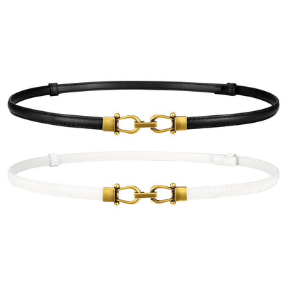 HOTWERFORU Women Classic Leather Belt With Square Gold Silver Buckle For Jeans Pants