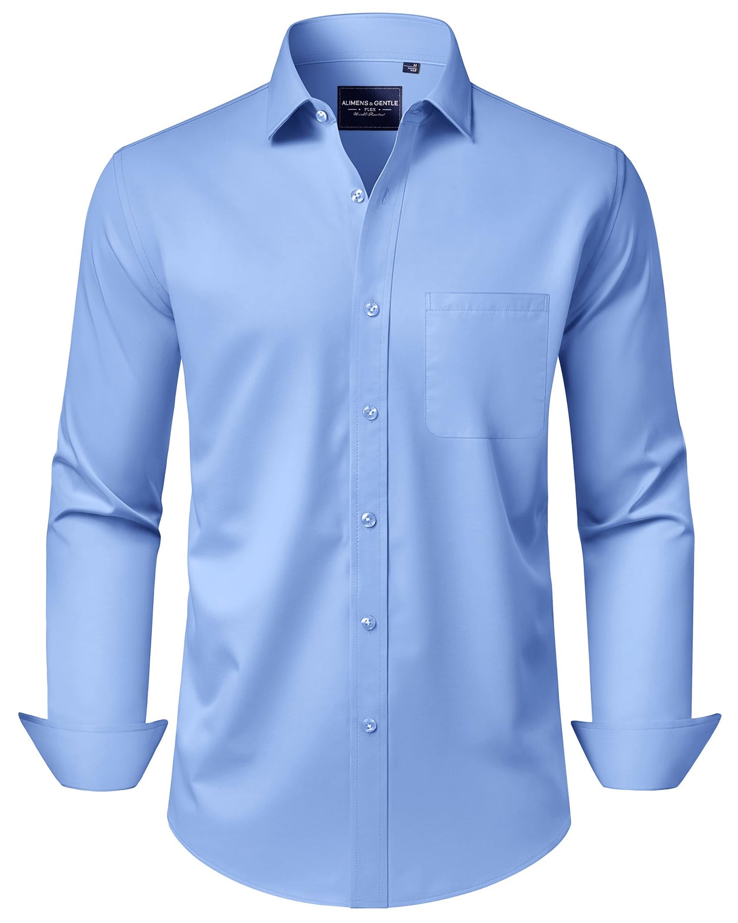 HOTAlimens & Gentle Men's Dress Shirts Long Sleeve Wrinkle-Free Stretch Shirts Solid Formal Button Down Shirt with Pocket