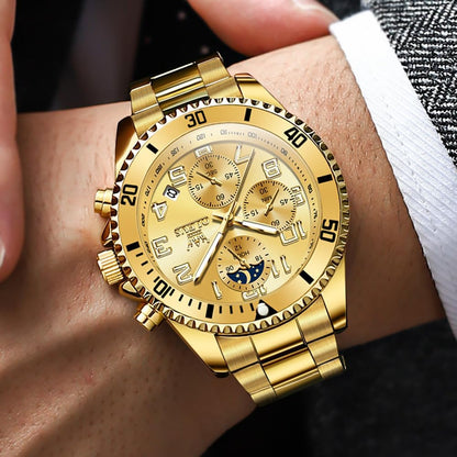 HOTOLEVS Watches Men Waterproof Luxury Big Face Mens Watch Stainless Steel Day Date Quartz Analog Dress Watches for Men Luminous Reloj para Hombres (Green/Blue/Black/Gold)