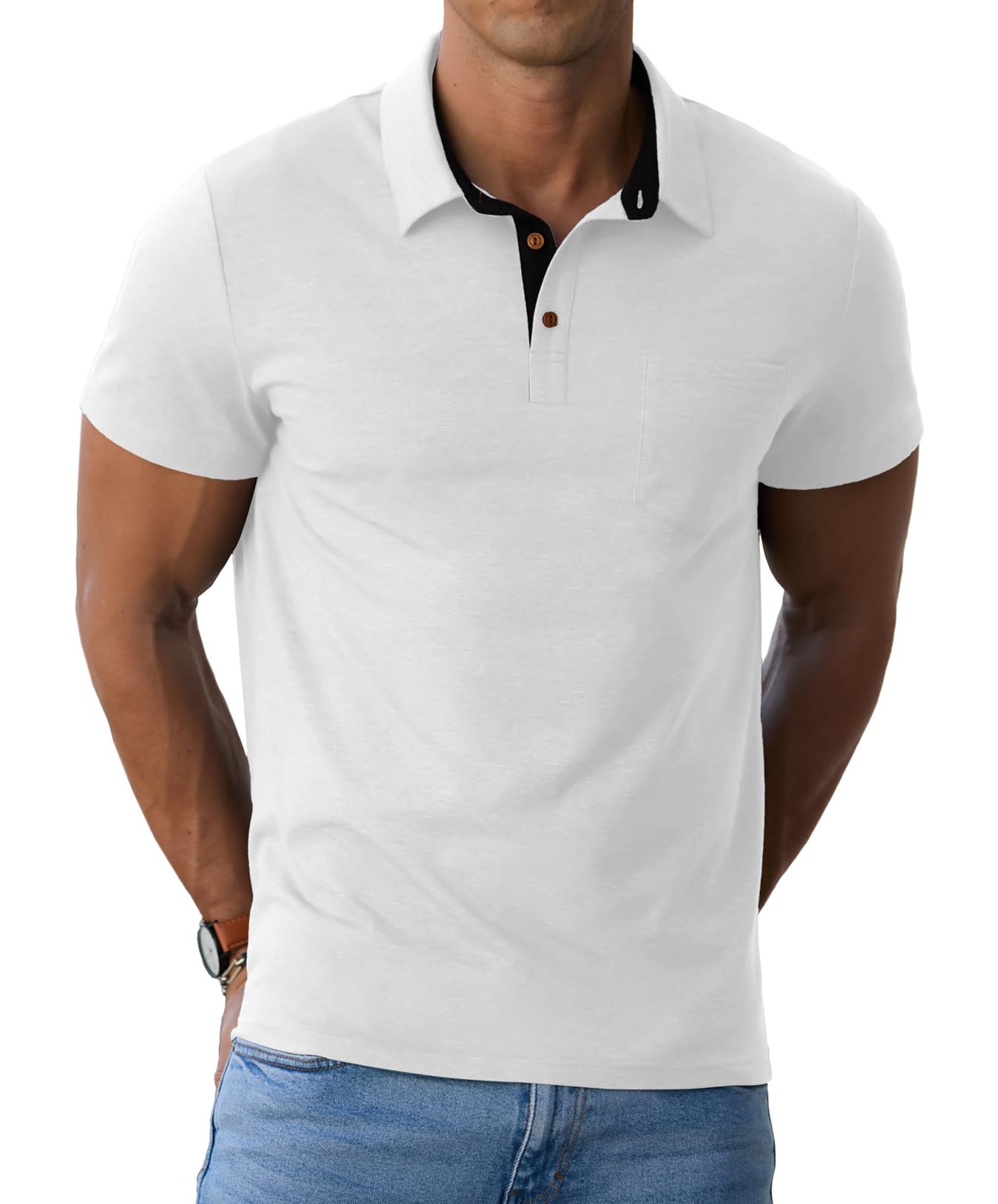 HOTSailwind Men's Cotton Polo Shirts Short Sleeve Casual Summer Shirts Classic Collared Golf Shirt with Pocket