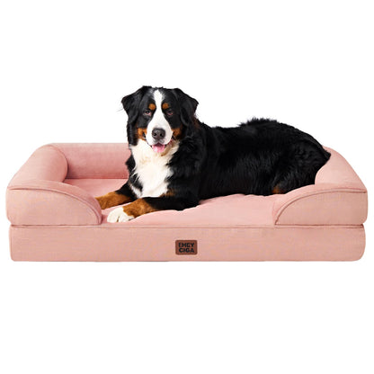 HOTEHEYCIGA Orthopedic Dog Beds for Extra Large Dogs 44x32Inch, Polyurethane Foam XL Pet Bed with Sides, Non-Slip and Egg-Crate Foam Big Dog Couch Bed with Washable Removable Cover, Grey