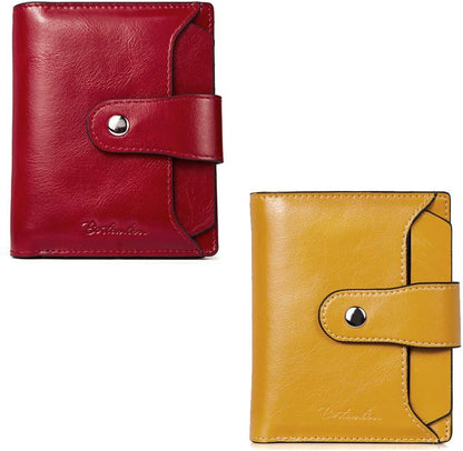 HOTBOSTANTEN Women Leather Wallet RFID Blocking Small Bifold Zipper Pocket Wallet Card Case Red and Yellow Bundle