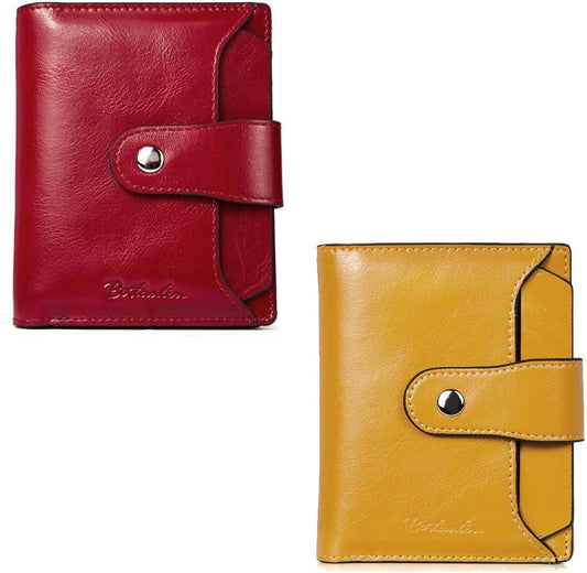 HOTBOSTANTEN Women Leather Wallet RFID Blocking Small Bifold Zipper Pocket Wallet Card Case Red and Yellow Bundle
