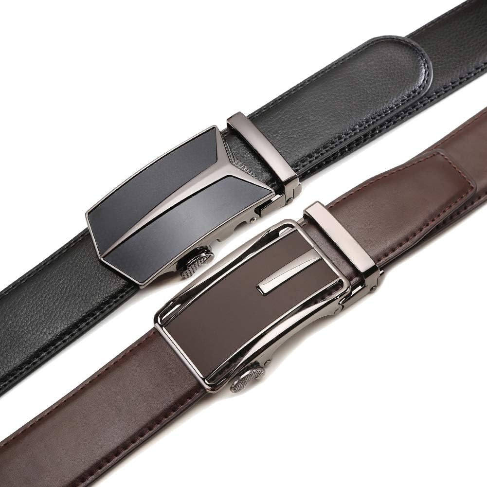 HOTFounders & C Mens Belt 2 Pack,Leather Ratchet Click Belt Dress with Slide Buckle 1 3/8" in Gift Set Box- Size Adjustable