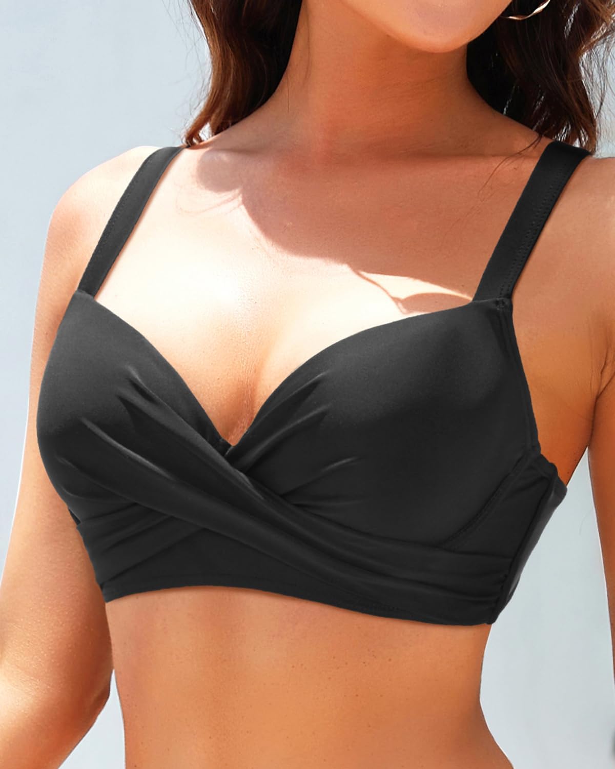 HOTWomen Underwire Bikini Top - Bra Padded Push Up Swimsuit Top | Twist Front Design, Wide Adjustable Straps,Unremovable Cups for Fixed Lift,Full Lining,3-gear Adjustable Hook Closure