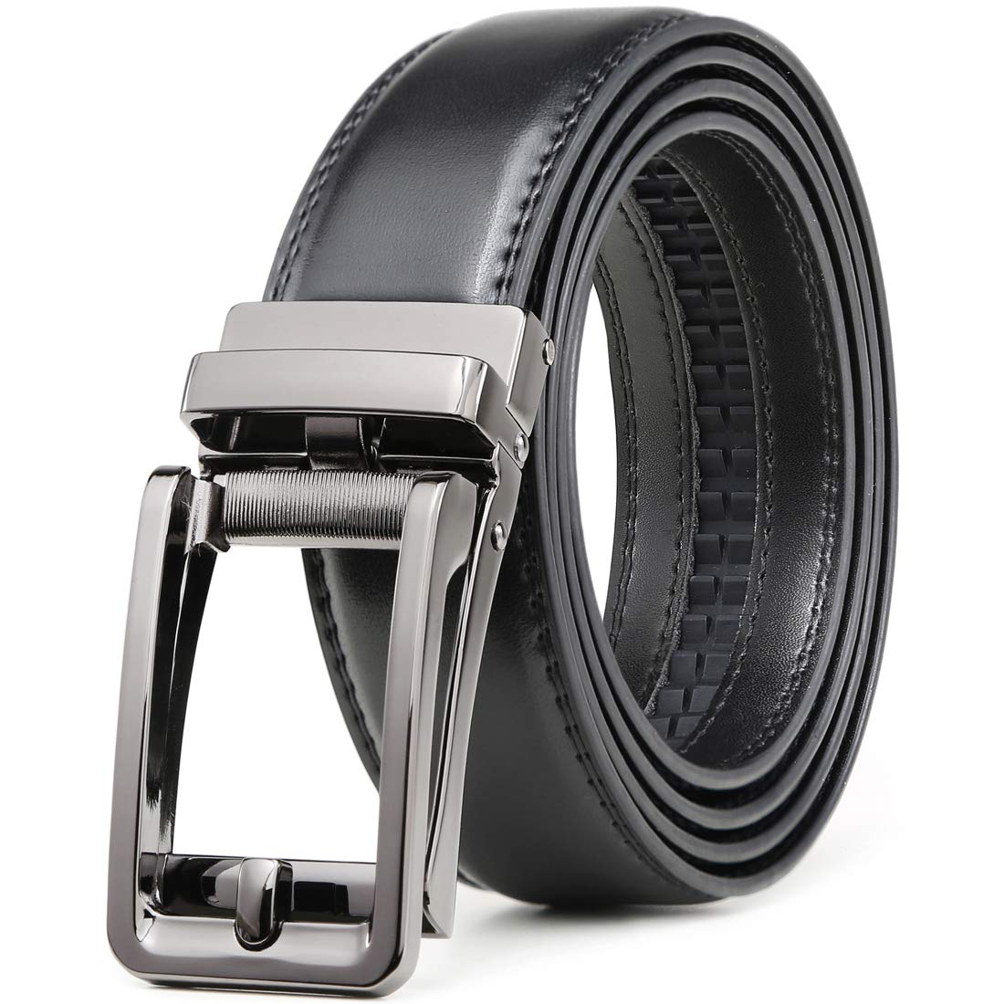 HOTFounders & C Men's Leather Ratchet Comfort Click Belt Dress with Slide Buckle -Adjustable Trim to Fit
