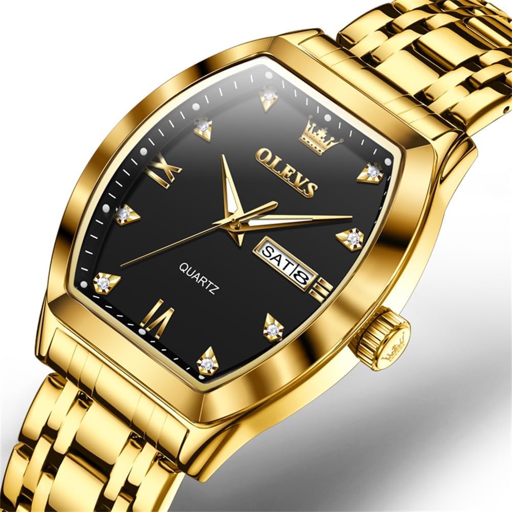 HOTOLEVS Mens Watches Luxury Business Analog Quartz Watches for Men with Stainless Steel Dress Date Waterproof Luminous Wrist Watches | Luxury Rectangle Face Tonneau Silver or Gold Stainless Steel Dress Watches for Men Roman Numerals with Black/Blue/White