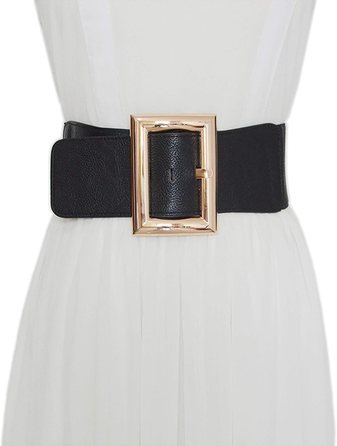 HOTAyliss Women Wide Elastic Dress Belt Stretch Waist Belt Vintage Fashion Cinch Belt Buckle Retro PU Leather Waistband Cosplay