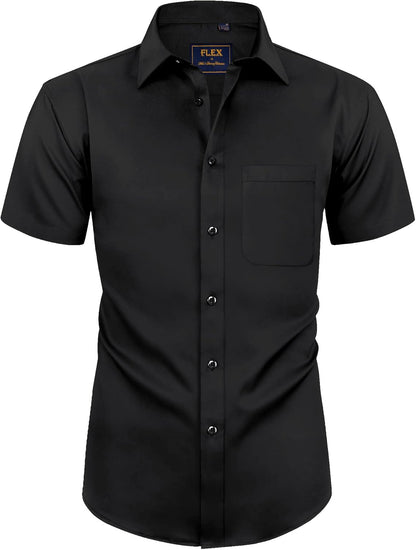HOTAlimens & Gentle Mens Short Sleeve Dress Shirts Wrinkle Free Solid Casual Button Down Shirts with Pocket