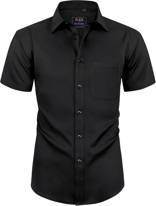 HOTAlimens & Gentle Mens Short Sleeve Dress Shirts Wrinkle Free Solid Casual Button Down Shirts with Pocket