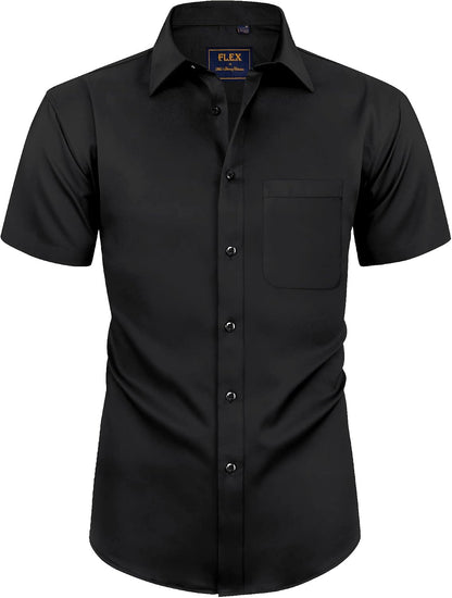 HOTAlimens & Gentle Mens Short Sleeve Dress Shirts Wrinkle Free Solid Casual Button Down Shirts with Pocket