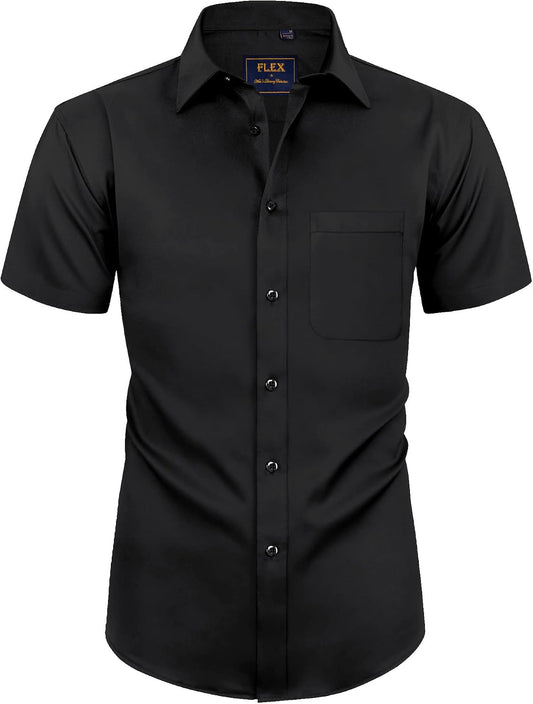 HOTAlimens & Gentle Mens Short Sleeve Dress Shirts Wrinkle Free Solid Casual Button Down Shirts with Pocket