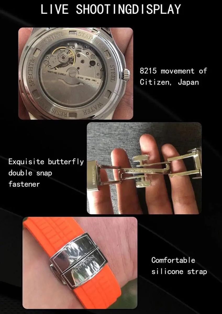 HOTSpecht & Söhne Watches for Men Japan Miyota 8215 Movement Watch Sport Movt Classic Automatic Mechanical Mens Wristwatch Rubber Strap Waterproof 40MM
