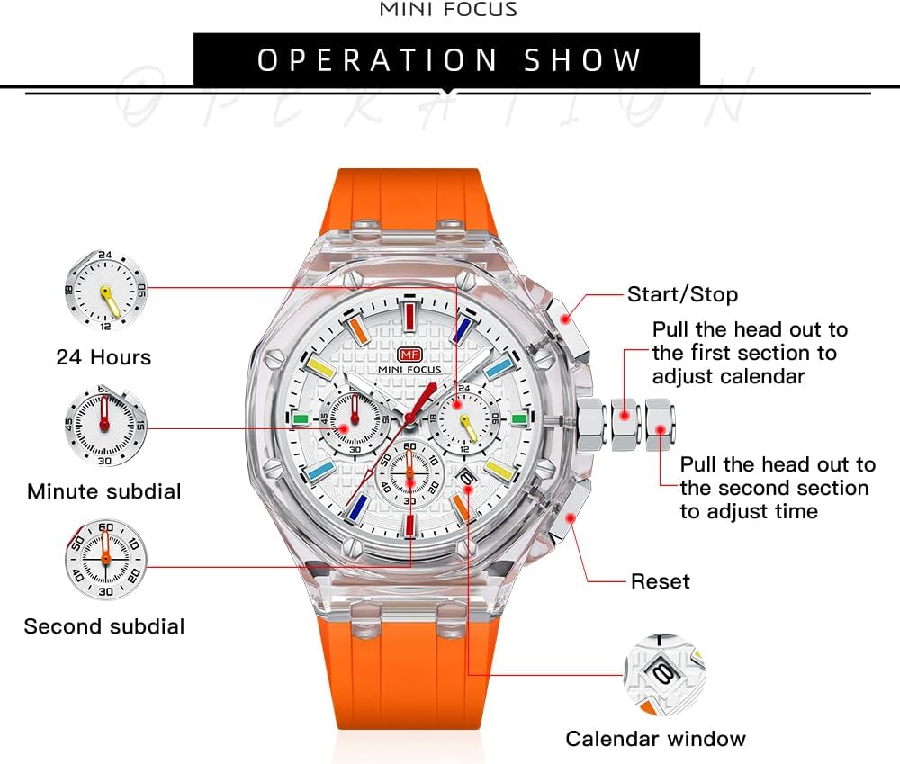 HOTMINI Focus Men Watches,Unique Transparent (Mutifunction/Light Weight/Calendar/Waterproof) Silicone Strap Fashion Wrist Watches for Men